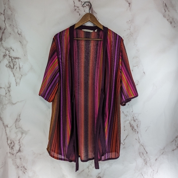 Soft Surroundings Top Women 2X Pink Striped Wrap Tie Cardigan Bella Donna - Picture 12 of 12